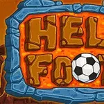 サッカーボール付きの「HELL FOOTY」と書かれた岩の看板とドクロのイラスト。