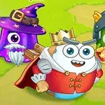 カラフルな帽子や鎧を身に着けた、王様や魔法使い、騎士の衣装を着たキャラクターたちが並んでいる。