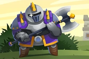 紫色の鎧を着た騎士が斧を持って立っている。