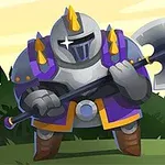 紫色の鎧を着た騎士が斧を持って立っている。