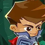 アニメ風のキャラクターが森の背景の前に立っている。