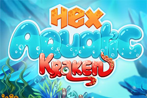 青い海を背景に、カラフルな文字で「HEX Aquatic Kraken」と書かれたデザイン。