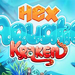 青い海を背景に、カラフルな文字で「HEX Aquatic Kraken」と書かれたデザイン。