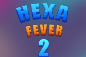 青色とオレンジ色の立体的な文字で「HEXA FEVER 2」と書かれたデザインの画像。