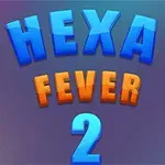 青色とオレンジ色の立体的な文字で「HEXA FEVER 2」と書かれたデザインの画像。