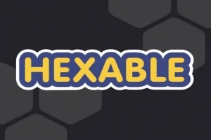 黒い背景に黄色で「HEXABLE」と書かれた文字と六角形の模様。