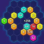 カラフルな数字が書かれた六角形のタイルが互いに接続されたパズルのグリッド。