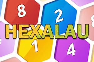 カラフルな数字が描かれた六角形のパネルが集まった背景に「HEXALAU」という文字。