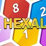 カラフルな数字が描かれた六角形のパネルが集まった背景に「HEXALAU」という文字。
