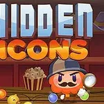 探偵帽をかぶったキャラクターが虫眼鏡を持っており、背景には「HIDDEN ICONS」という文字がある。