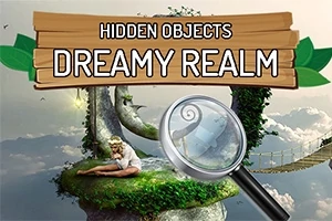空中に浮かぶ草に覆われた道に座っている女性と大きな虫眼鏡が描かれたファンタジー風のイメージ。