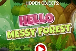 森の背景に「HELLO MESSY FOREST」という文字と再生ボタンがあります。