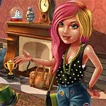 ピンクと金髪の女性が暖炉のある部屋で指さしている。