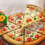 ヒッポのキャラクターとピザが描かれているイラスト。