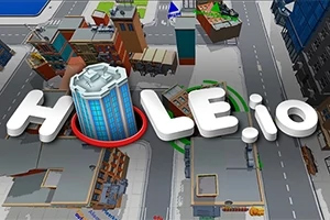 都市の道路上に3Dテキスト「HOLE