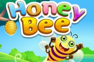 カラフルなタイトル「Honey Bee」と楽しそうに飛ぶミツバチのイラスト。