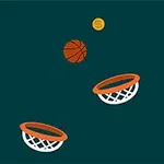 バスケットボールと金色のコインが2つのバスケットボールのゴールに向かっているイラスト。
