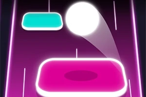 紫色の背景に、光るボールが様々な色の光るタイルに向かって跳ねている様子。
