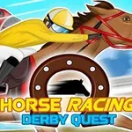 黄色いジャージを着た騎手が茶色の馬に乗って速く走っているイラスト。