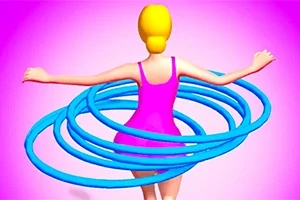 ピンク色の背景に、金髪でピンクの服を着たキャラクターが青いフラフープを複数身にまとっている。
