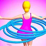ピンク色の背景に、金髪でピンクの服を着たキャラクターが青いフラフープを複数身にまとっている。