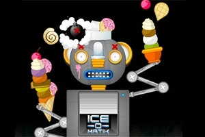 ロボットがアイスクリームを両手に持っているイラスト。