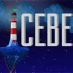 赤と白の灯台が浮かぶ氷に立ち、大きな「ICEBERG」という文字が暗い背景に重なっている。