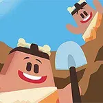 2人のキャラクターがスコップを持って穴を掘っている様子。