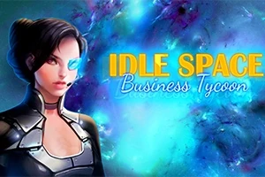 青い宇宙背景にサイバー風の女性キャラクターが描かれています。