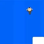 青い背景に浮かぶキャラクターと白いブロック。