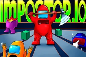 赤い宇宙服を着たキャラクターが斧を持ち、背景に大きな文字が描かれている。