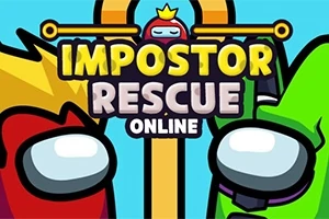 赤と緑のキャラクターが向かい合い、背景に「IMPOSTOR RESCUE ONLINE」の文字があるイラスト。
