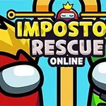 赤と緑のキャラクターが向かい合い、背景に「IMPOSTOR RESCUE ONLINE」の文字があるイラスト。