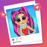 カラフルな髪の少女がポーズをとる写真のイラスト。