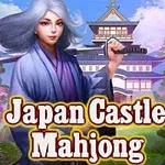 青い髪の女性が刀を持ち、桜の前に立つ日本の城を背景にしたイラスト。