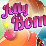 カラフルな背景に、「Jelly Bomb」と書かれたピンク色の文字とチェリーのイラストがあります。