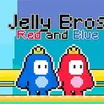 青と赤のキャラクターが並び、頭に冠をかぶって立っている。