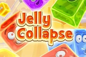 色とりどりのゼリー状のキャラクターが集まり、「Jelly Collapse」と書かれたテキストが中央に配置されている。