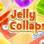 色とりどりのゼリー状のキャラクターが集まり、「Jelly Collapse」と書かれたテキストが中央に配置されている。