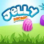 色とりどりのゼリーのキャラクターが草の上に並び、背景には「Jelly Picnic」と文字が書かれた明るいデザイン。