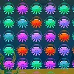 カラフルなタコのイラストが列に並んでいる画像。