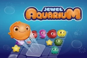 カラフルなキャラクターの海の生物が並んでいる青い背景のイメージ。
