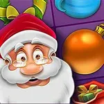 サンタクロースのイラストと多彩なクリスマスオーナメントが並ぶカラフルな画像。