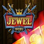 剣と王冠で飾られた「JEWEL DUEL」のロゴと金貨が描かれている色鮮やかなイメージ。