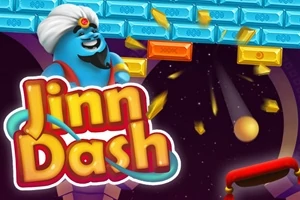青いジンが登場する、レンガを壊す玉を跳ね返すゲームの画面。