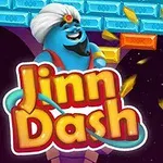 青いジンが登場する、レンガを壊す玉を跳ね返すゲームの画面。