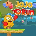 黄色いキャラクターが緑の平台に立ち、背景に木やバルーンが浮かんでいる。