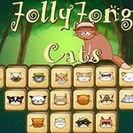 猫の顔のイラストが並んでいるブロックが配置され、上部に座っている猫と「Jolly Jong Cats」というタイトルが表示されている。