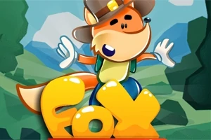 帽子をかぶったキツネのキャラクターが「Fox」と書かれた文字の上に立っているイラスト。