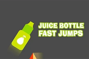 緑色の背景に洋ナシのイラストが描かれたジュースボトルと「JUICE BOTTLE FAST JUMPS」という文字。
